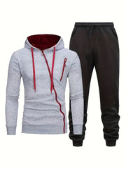 Men's Casual Zip Hoodie & Drawstring Sweatpants Set for Fall Winter