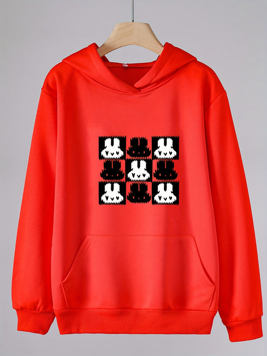 Girls Cartoon Rabbits Pattern Hooded Sweatshirt Long Sleeve