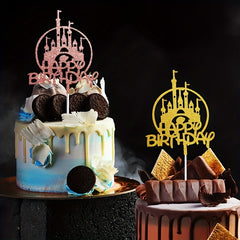 Golden Glitter Castle Birthday Cake Topper