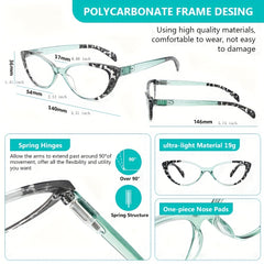 Cat Eye Reading Glasses Women Light Blocking Spring Hinge Anti Glare UV