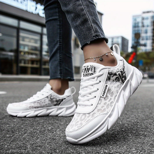 Mesh Letter Printed Sports Shoes, Lace Up Low Top Running Sneakers