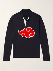 Anime Cloud Pattern Polo Sweater Men's Warm V Neck Pullover For Fall Winter