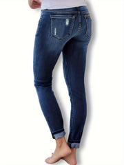  Leopard Skinny Jeans Washed Ripped Button Fly Casual Denim