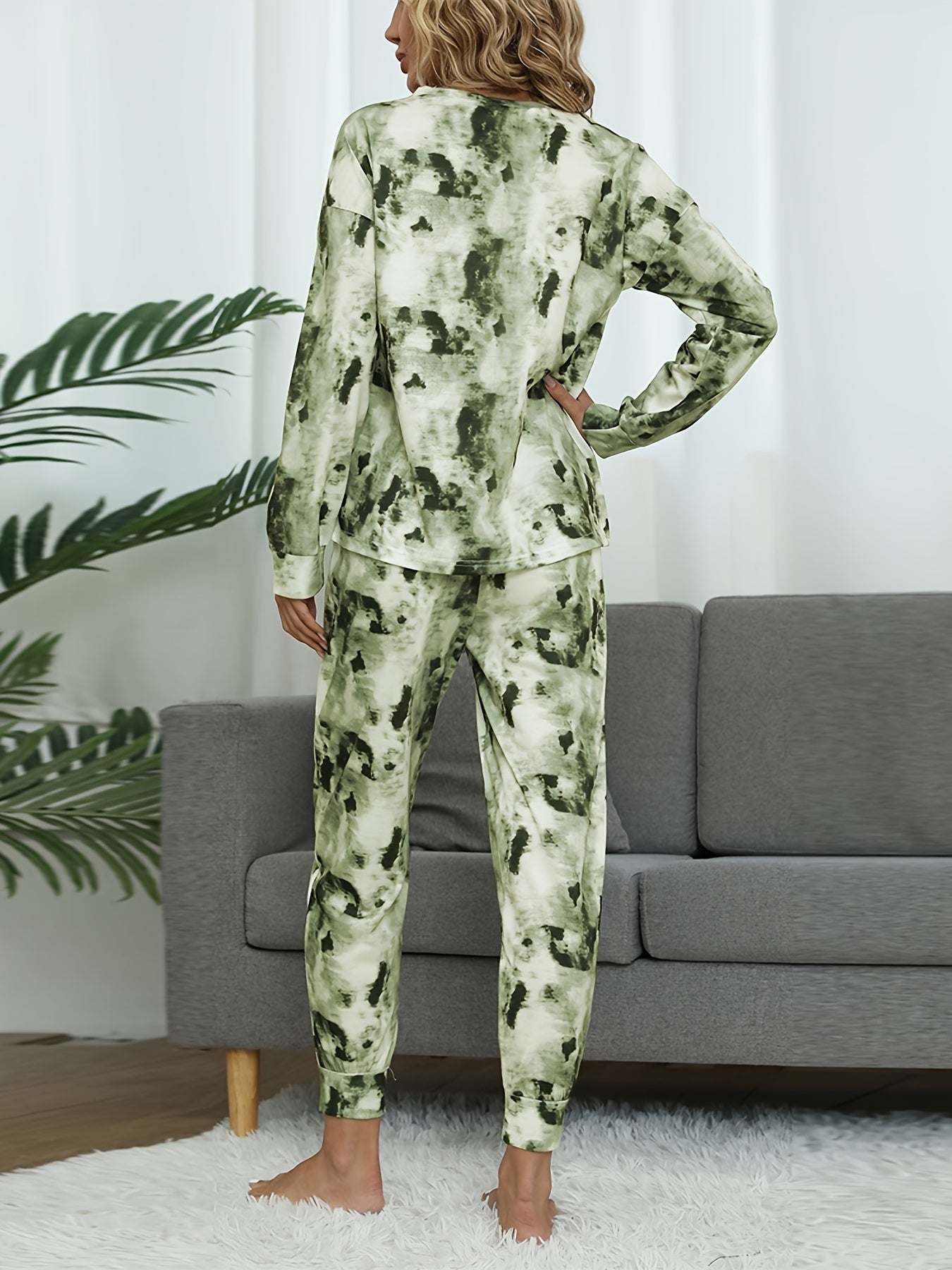 Tie Dye Print Lounge Set Long Sleeve Top & Pants