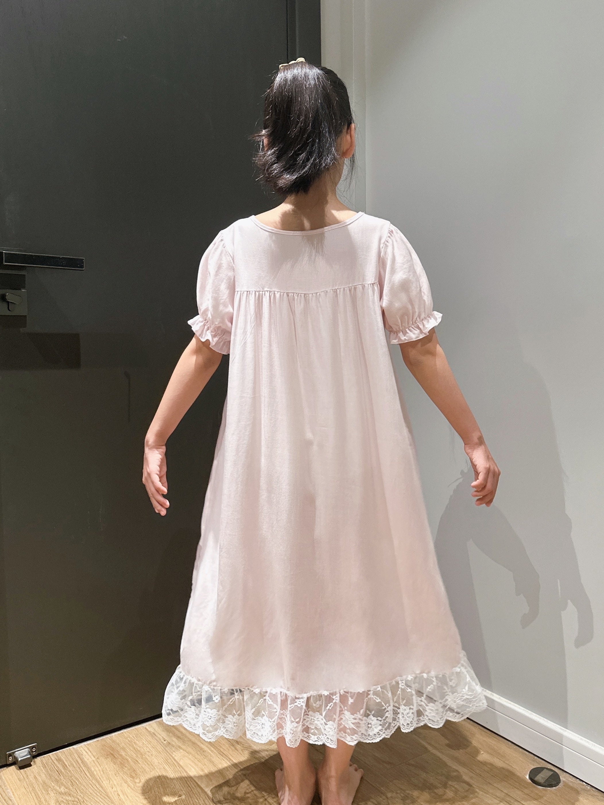 Girl's Puff Sleeve Nightgown Lace Bowknot PJ