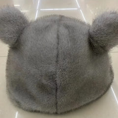 Bear Ears Plush Cloche Hats Faux Fur Warm Bucket Hat