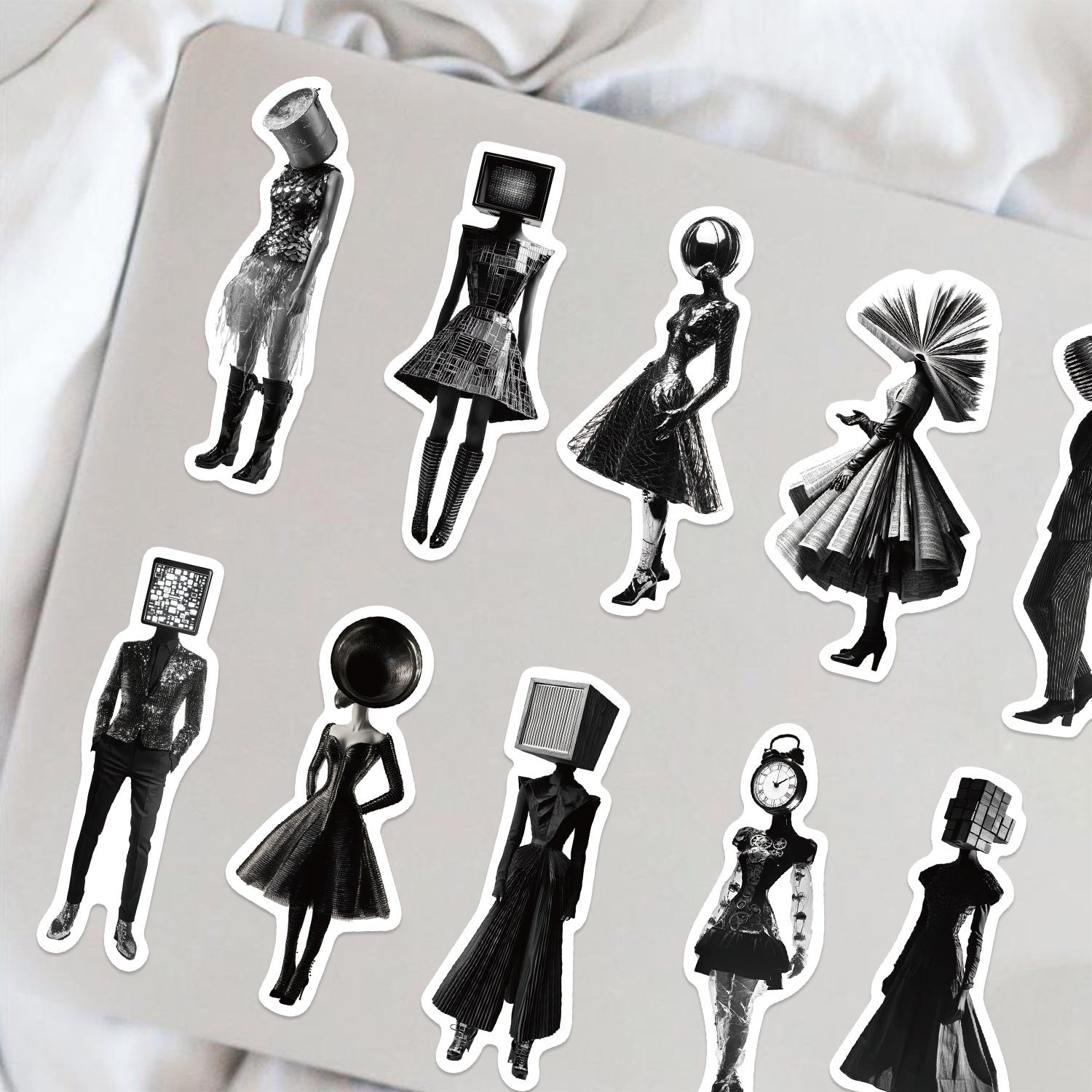 50pcs Monochrome Graffiti Stickers Reusable Adhesive Art Decals for DIY Crafts