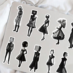 50pcs Monochrome Graffiti Stickers Reusable Adhesive Art Decals for DIY Crafts