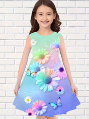 Girls Sweet Flower Graphic Sleeveless Dress