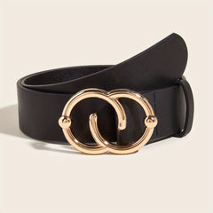 Double Circle Buckle Belt PU Leather Belt For Women