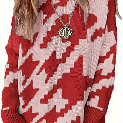  Houndstooth Print Turtle Neck Jumper