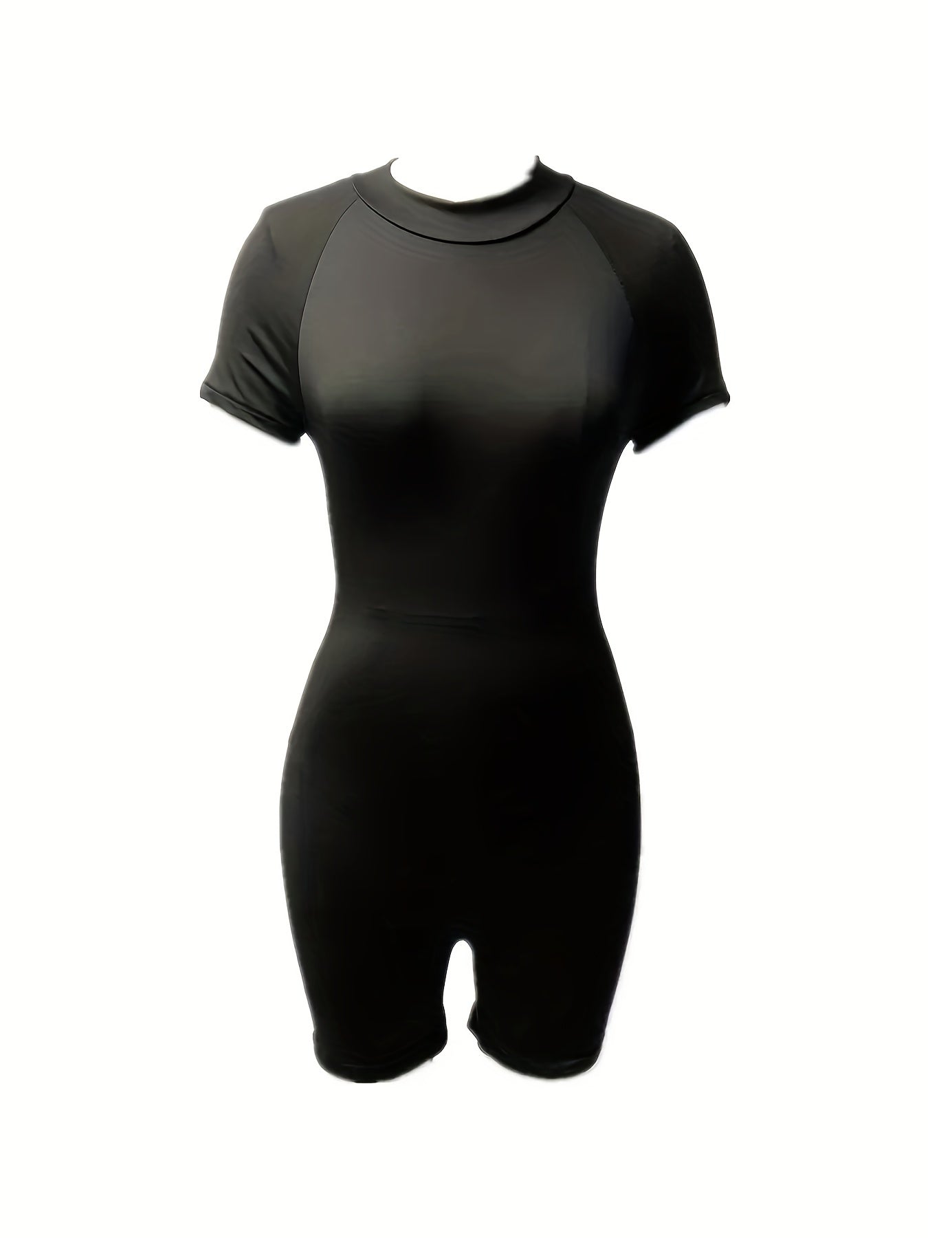 Solid Mock Neck Romper Casual Workout Short Sleeve Slim Romper Women's Clothing