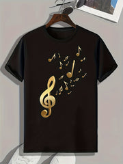 Music Note Print Men's Tee for Summer