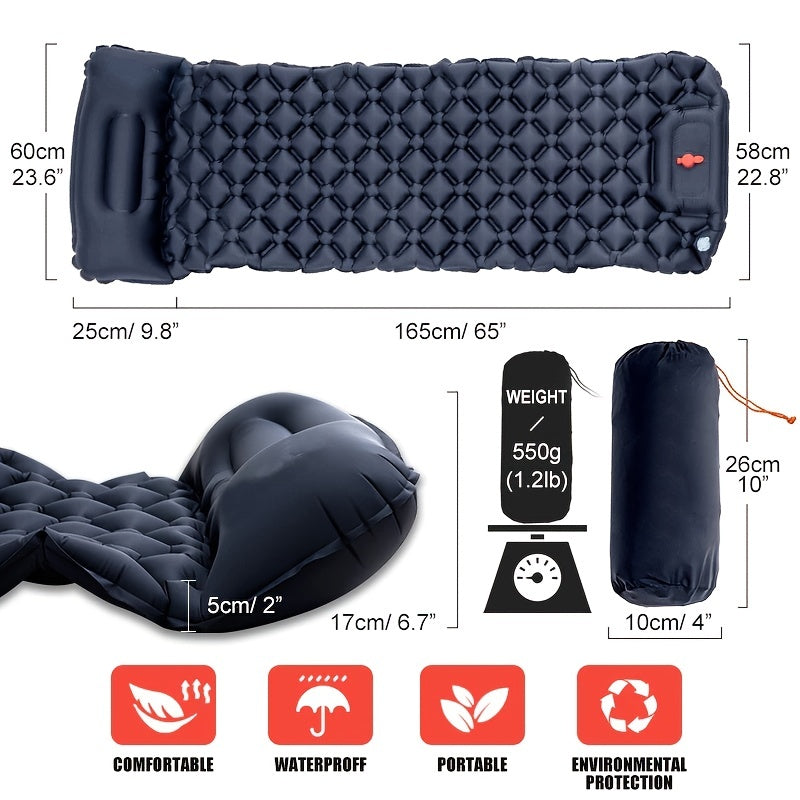 Ultralight Inflatable Camping Pad Mattress with Pillows & Inflator Pump