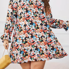 Floral Print Flounce Sleeve Tie Back High Neck Mini Dress