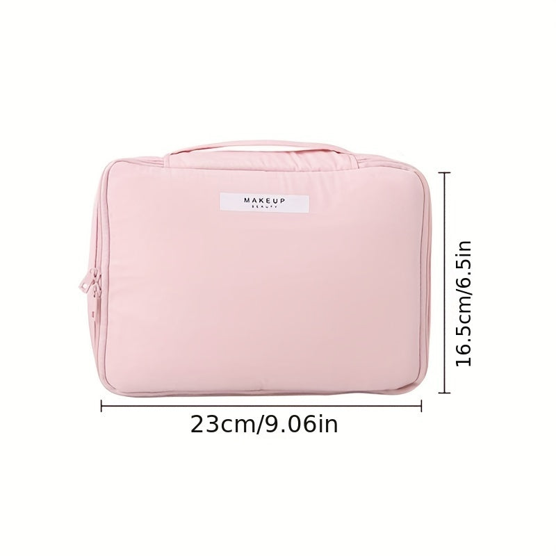 Large Capacity Travel Makeup Bag with Handle & Brush Holder
