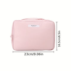 Large Capacity Travel Makeup Bag with Handle & Brush Holder