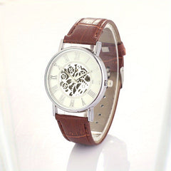 Leisure Couple Watch Roman Hollow Mechanical Quartz Leather Strap