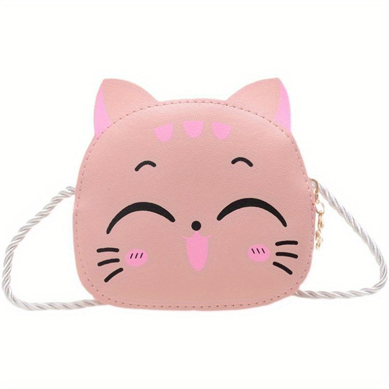 Cartoon Cat Crossbody Bag for Girls Mini PU Leather Shoulder Bag with Coin Purse