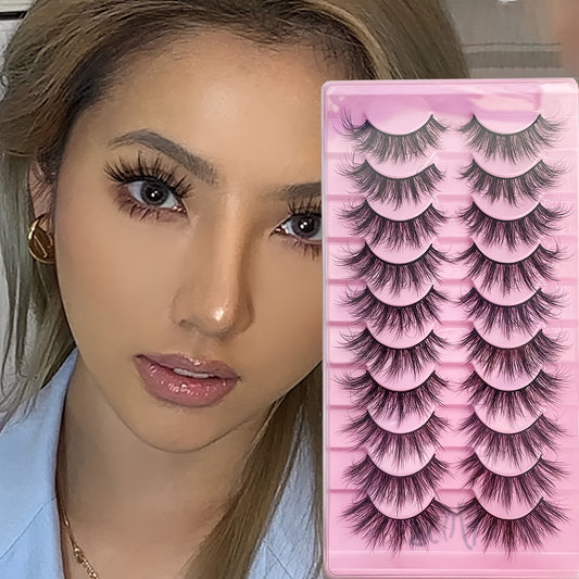 10 Pairs Faux Mink Hair False Eyelashes 3D Realistic Thick for Parties