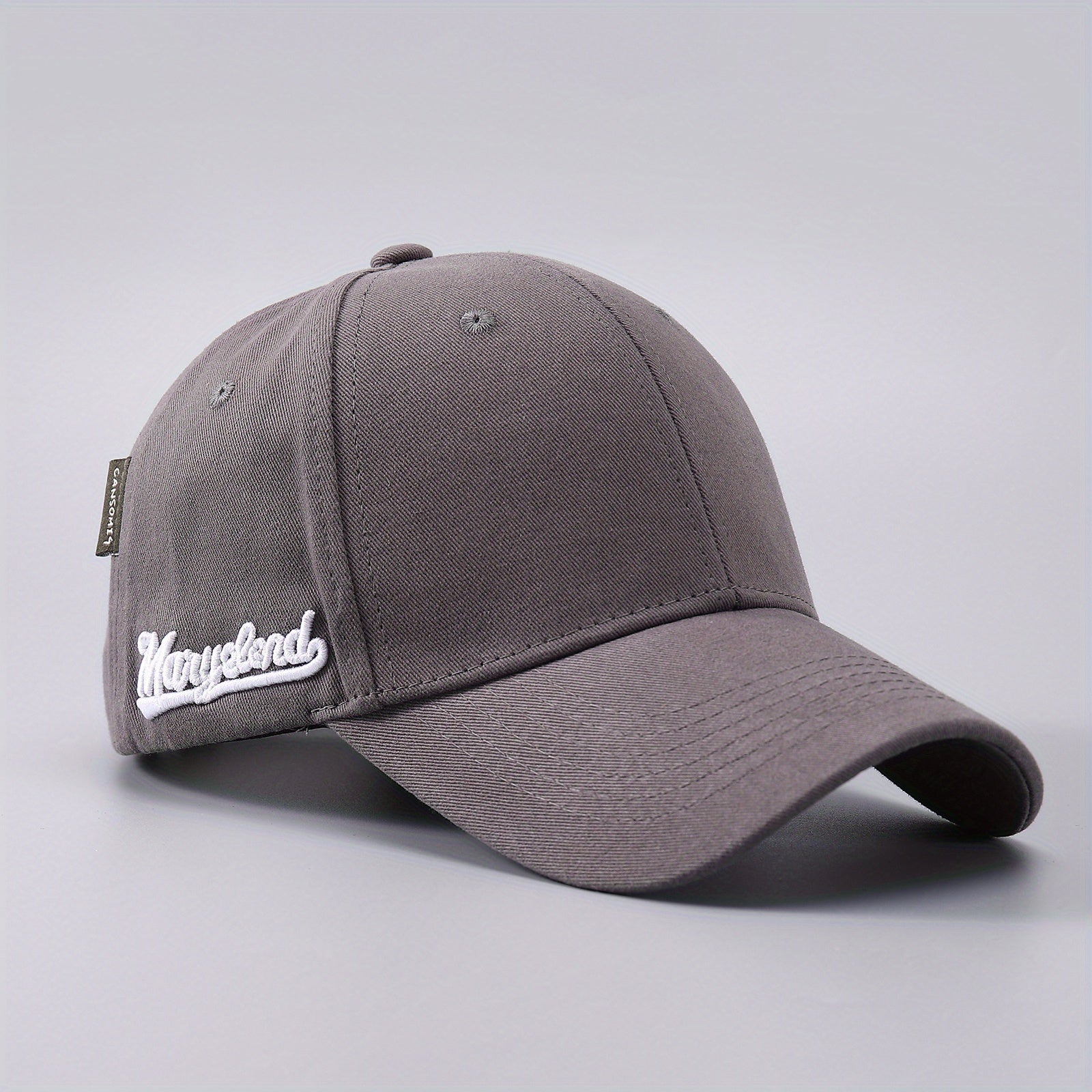 Men's Solid Curved Brim Baseball Cap Side Embroidery Letters Peaked Cap