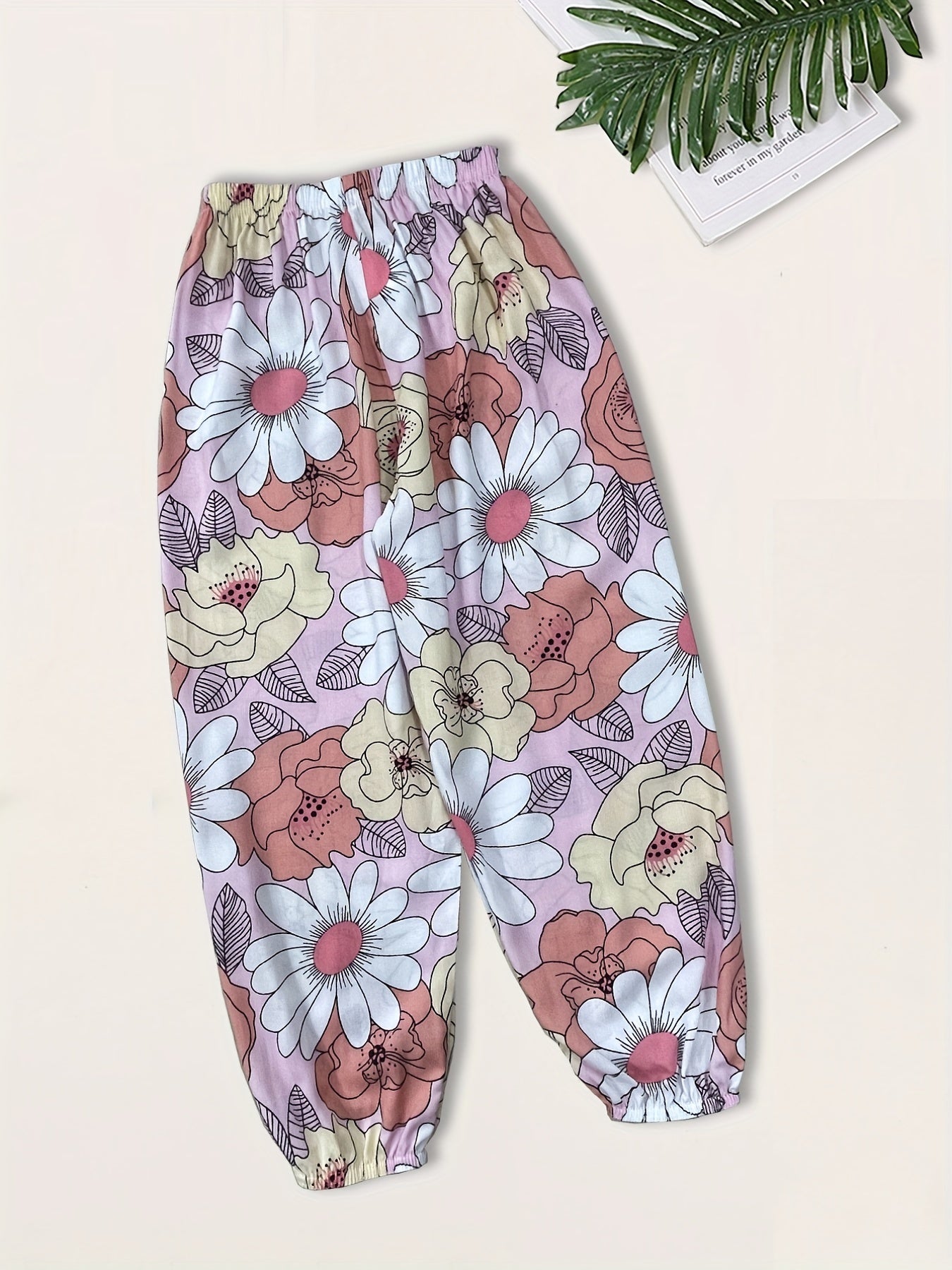Girls Floral Elastic Waist Pants Thin Loose Trousers
