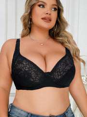 Floral Lace Non Padded Plus Size Bow Bra