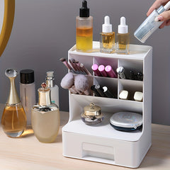 Desk Pen Holder with 7 Compartments and 1 Drawer