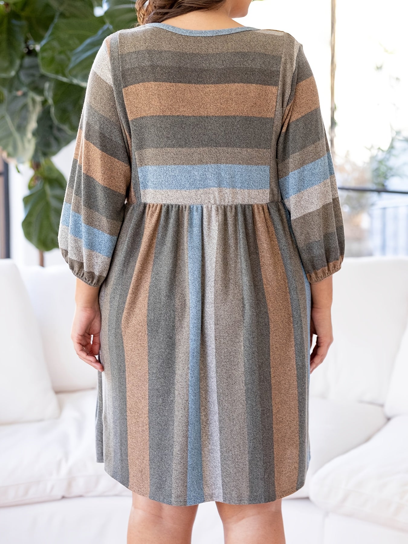  Colorblock Long Sleeve Smock Dress