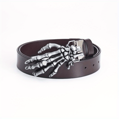 Men's Leather Buckle Belt Skull Hand Pattern Decorative Belt