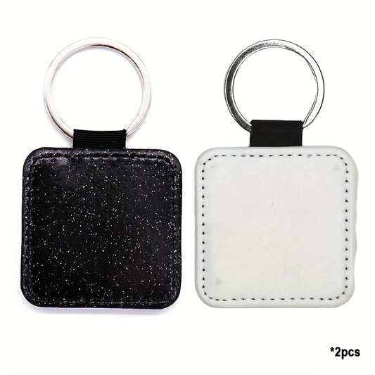 10pcs Sublimation Blank Glitter Square Keychain PU Leather Single Side Print