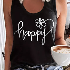 Letter Print Crew Neck Tank Top Casual Sleeveless Tank Top