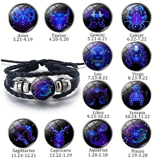 Luminous 12 Constellation Couple Bracelet Multilayer Beaded Braided