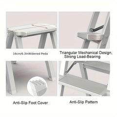 1pc Folding 2 Step Stool Small Aluminum 2 Step Ladder 69KG