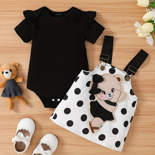 Baby Girls Flutter Sleeve Onesie Romper & Suspender Dress Set