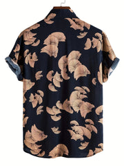 Men's Leaf Print Hawaiian Shirt for Daily Wear and Vacation