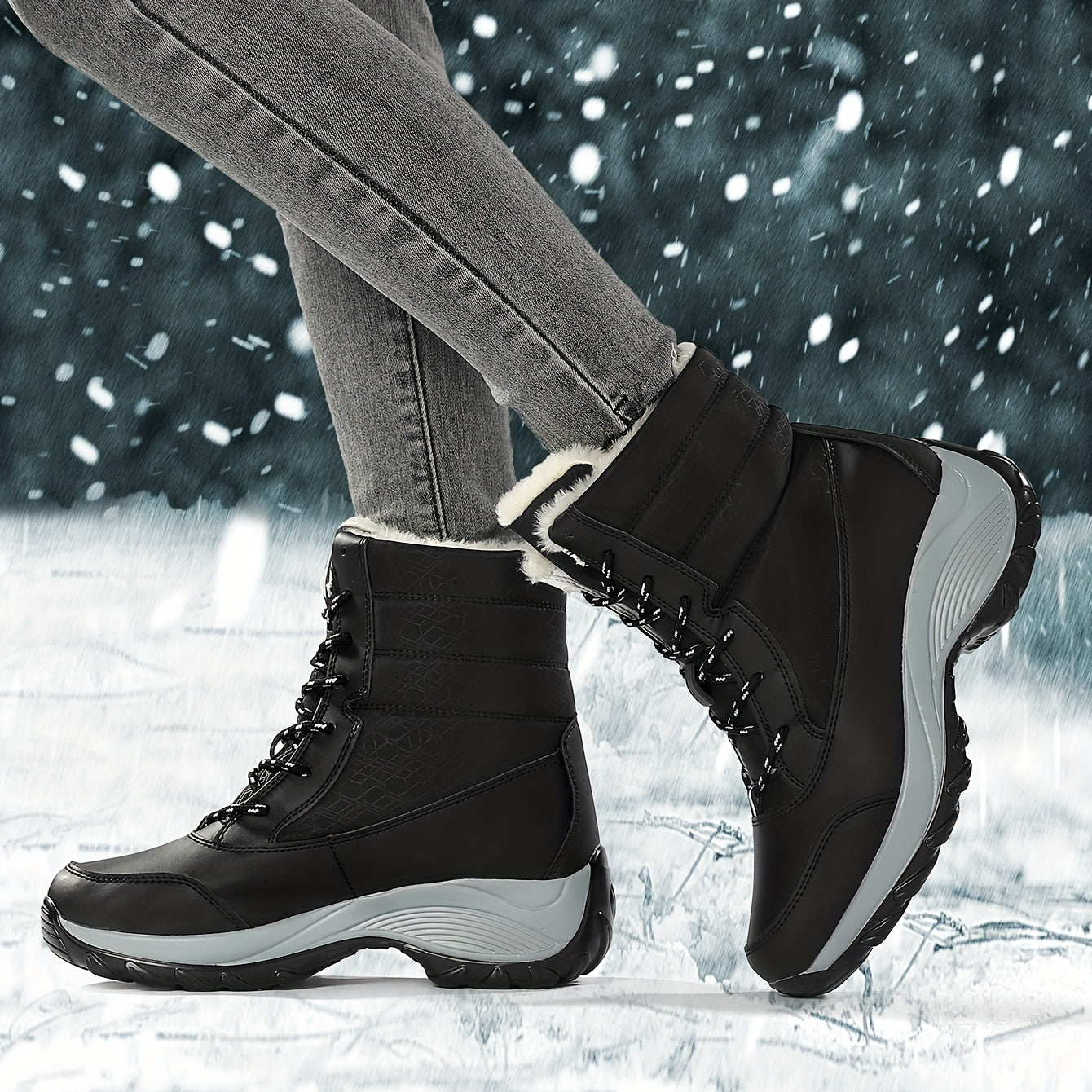 Women's Platform Snow Boots Lace Up Plush Lined Outdoor Boots