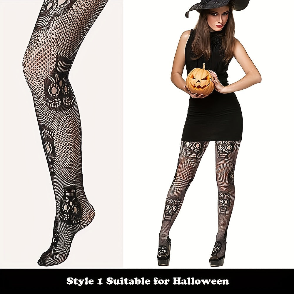 Skull Fishnet Tights Lace Spider Web Stockings