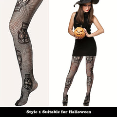 Skull Fishnet Tights Lace Spider Web Stockings