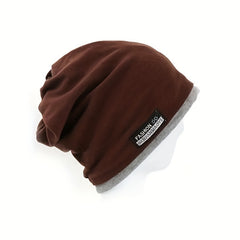 Double Layer Warm Beanie Cap Unisex Solid Elastic Skull Cap