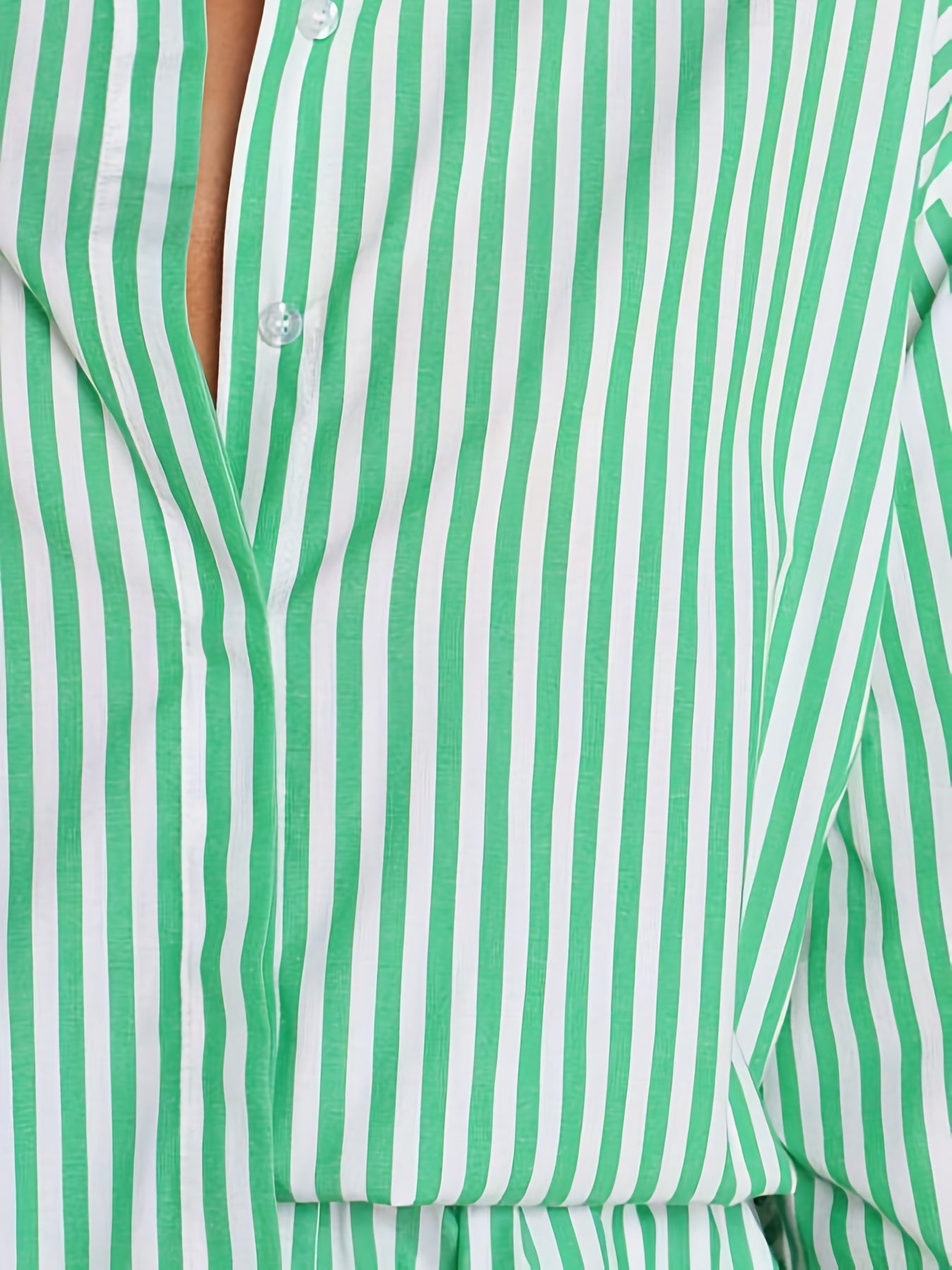  Stripe Print Button Up Blouse & Shorts Set