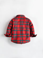 Boys Red Plaid Gentleman Shirt Long Sleeve Lapel Button Bowtie