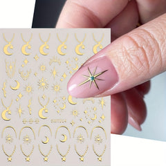 Bronzing Nail Stickers Angel Wings Star Moon Necklace Nail Decals