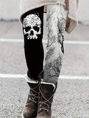  Colorblock Abstract Skull Print Skinny Trousers