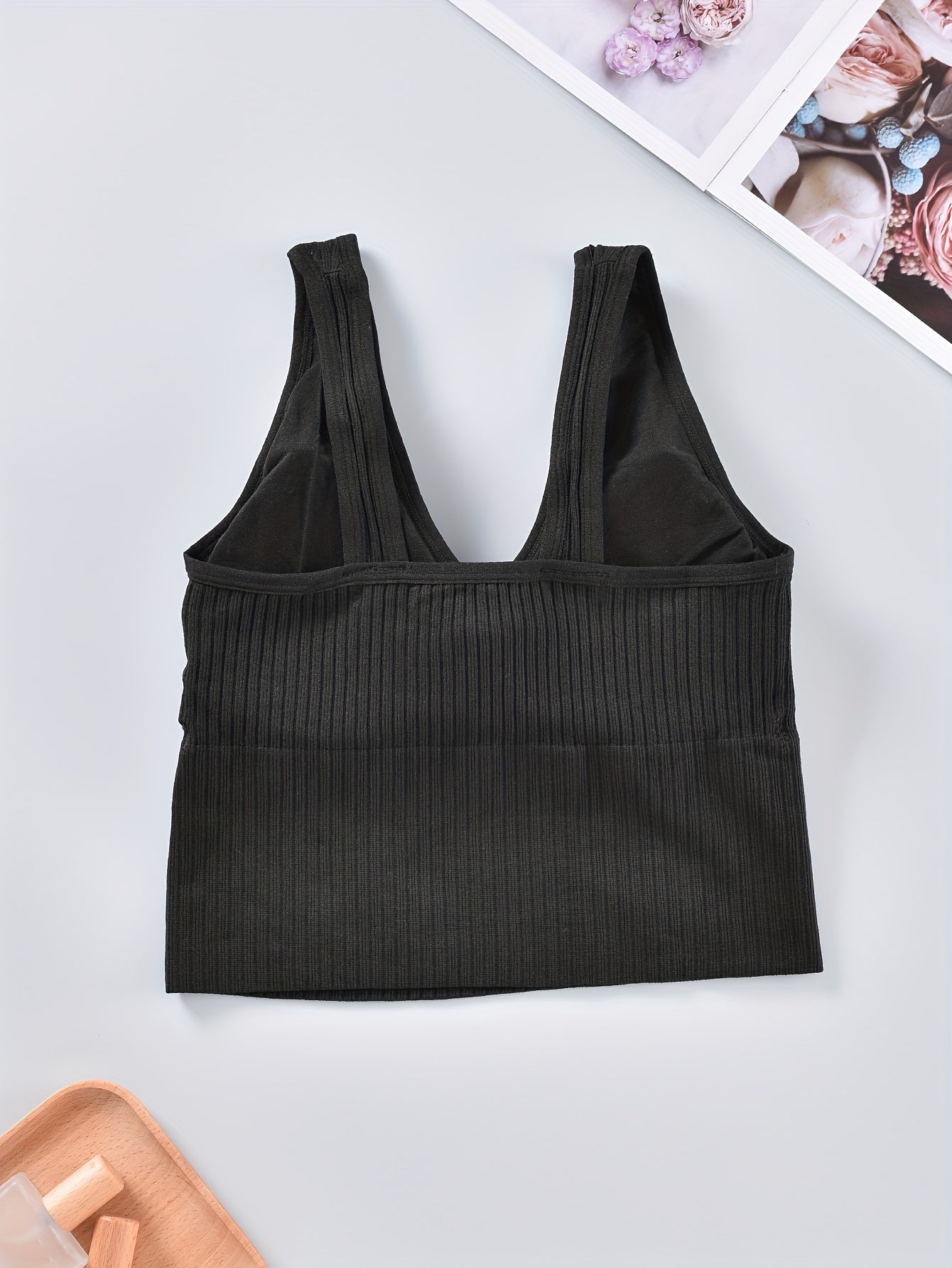 Ribbed Tank Top V Neck Sleeveless Casual Top