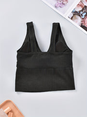 Ribbed Tank Top V Neck Sleeveless Casual Top
