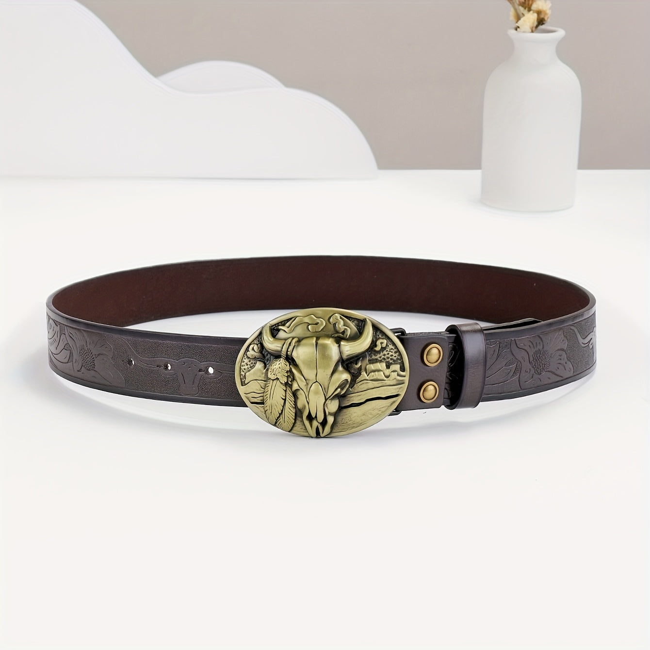 Hardware Embossed Leather Belt Retro Casual Belt For Men