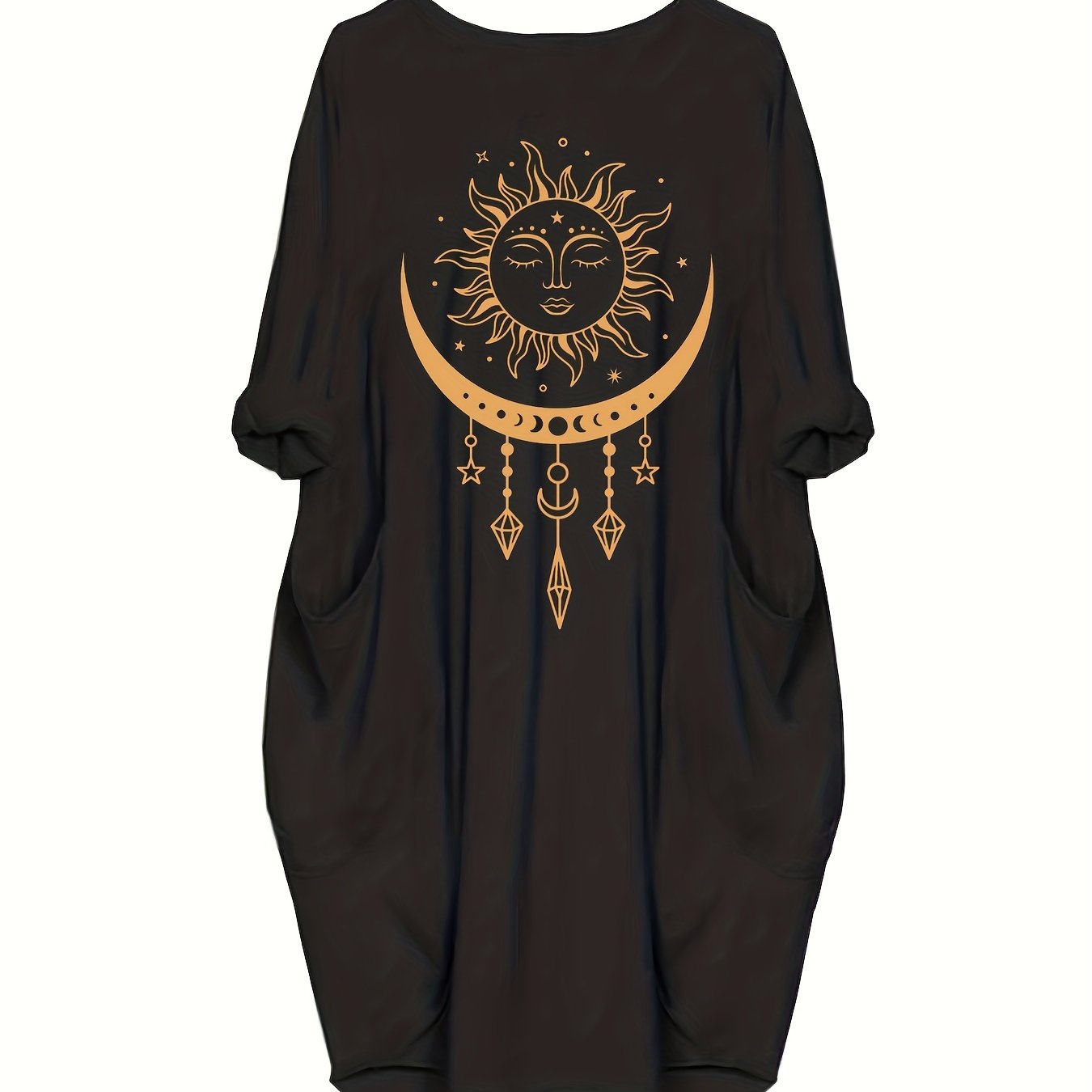  Sun & Moon Print Long Sleeve Dress