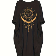  Sun & Moon Print Long Sleeve Dress