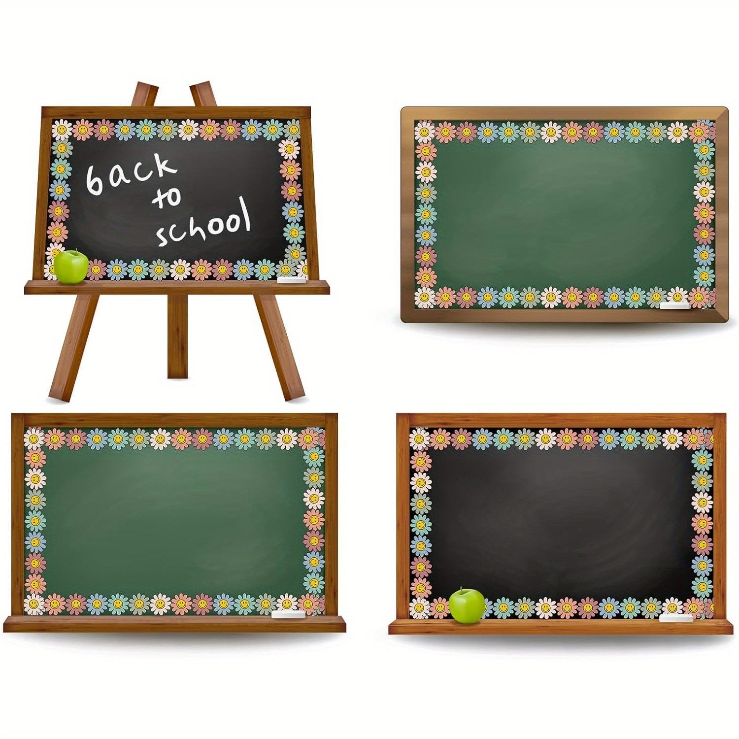Boho Daisy Flower Bulletin Board Borders with Smiling Faces